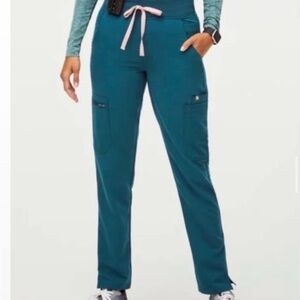 Figs Yola Scrub pants with Pink Drawstring (Caribbean Blue)